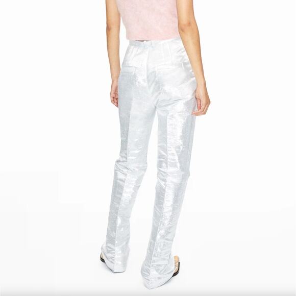 Rabanne x H&M Shimmery Metallic Tailored Dress Pant Trousers in Silver, Size 0 - Picture 4 of 11